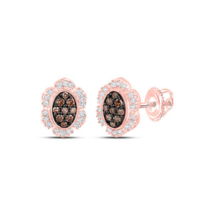 10kt Rose Gold Womens Round Brown Diamond Oval Earrings 1/5 Cttw
