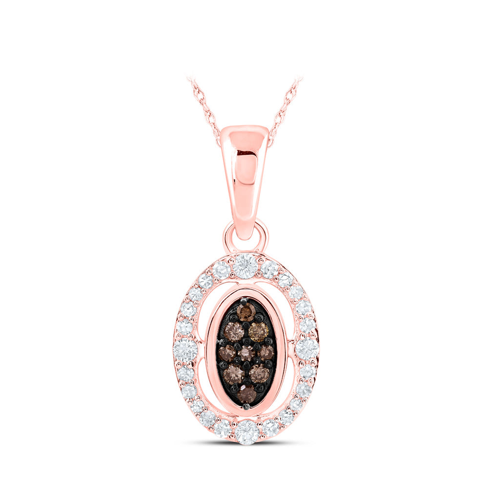 10kt Rose Gold Womens Round Brown Diamond Oval Pendant 1/5 Cttw