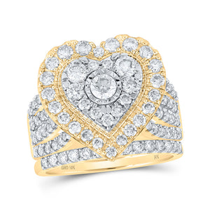 10kt Yellow Gold Round Diamond Heart Bridal Wedding Ring Band Set 2 Cttw