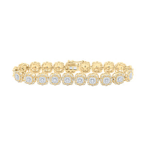 10kt Yellow Gold Womens Round Diamond Square Link Fashion Bracelet 2-3/8 Cttw