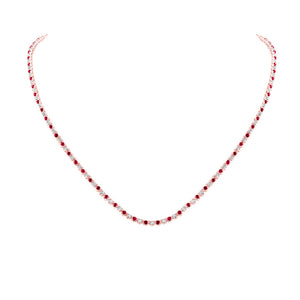 14kt Rose Gold Womens Round Ruby Diamond Tennis Necklace 5-5/8 Cttw