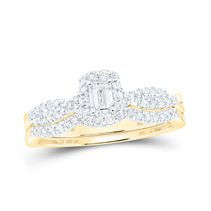 10kt Yellow Gold Emerald Diamond Halo Bridal Wedding Ring Band Set 1/2 Cttw
