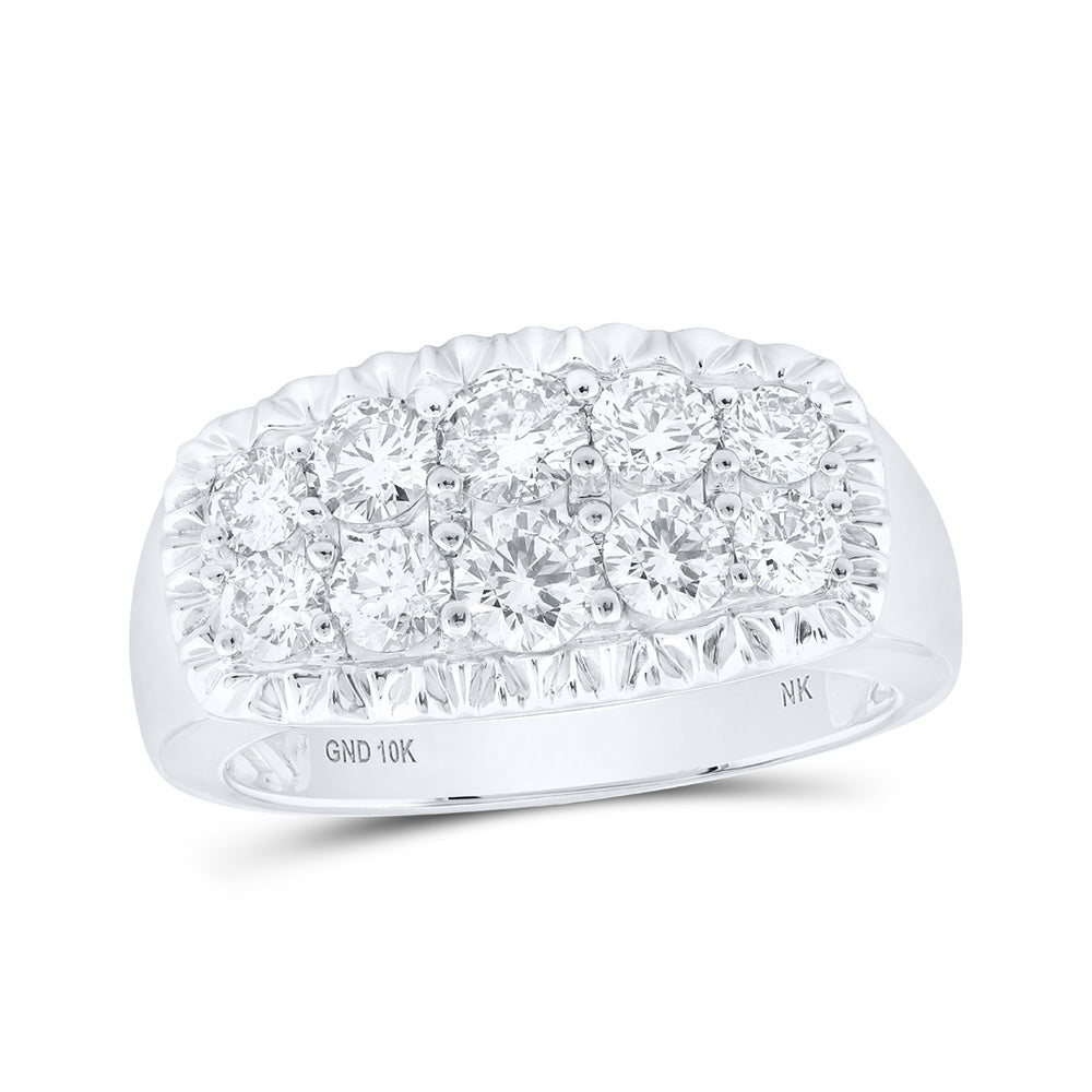10kt White Gold Mens Round Diamond Fluted Band Ring 2 Cttw