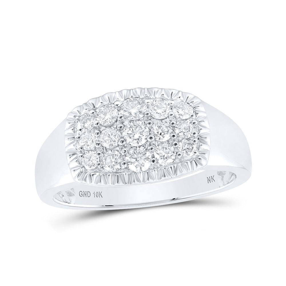 10kt White Gold Mens Round Diamond Fluted Cluster Ring 3/4 Cttw