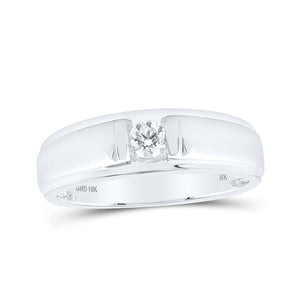 10kt White Gold Mens Round Diamond Solitaire Band Ring 1/4 Cttw