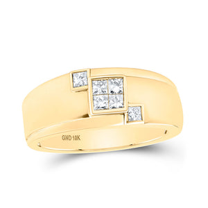 10kt Yellow Gold Mens Princess Diamond Band Ring 3/8 Cttw