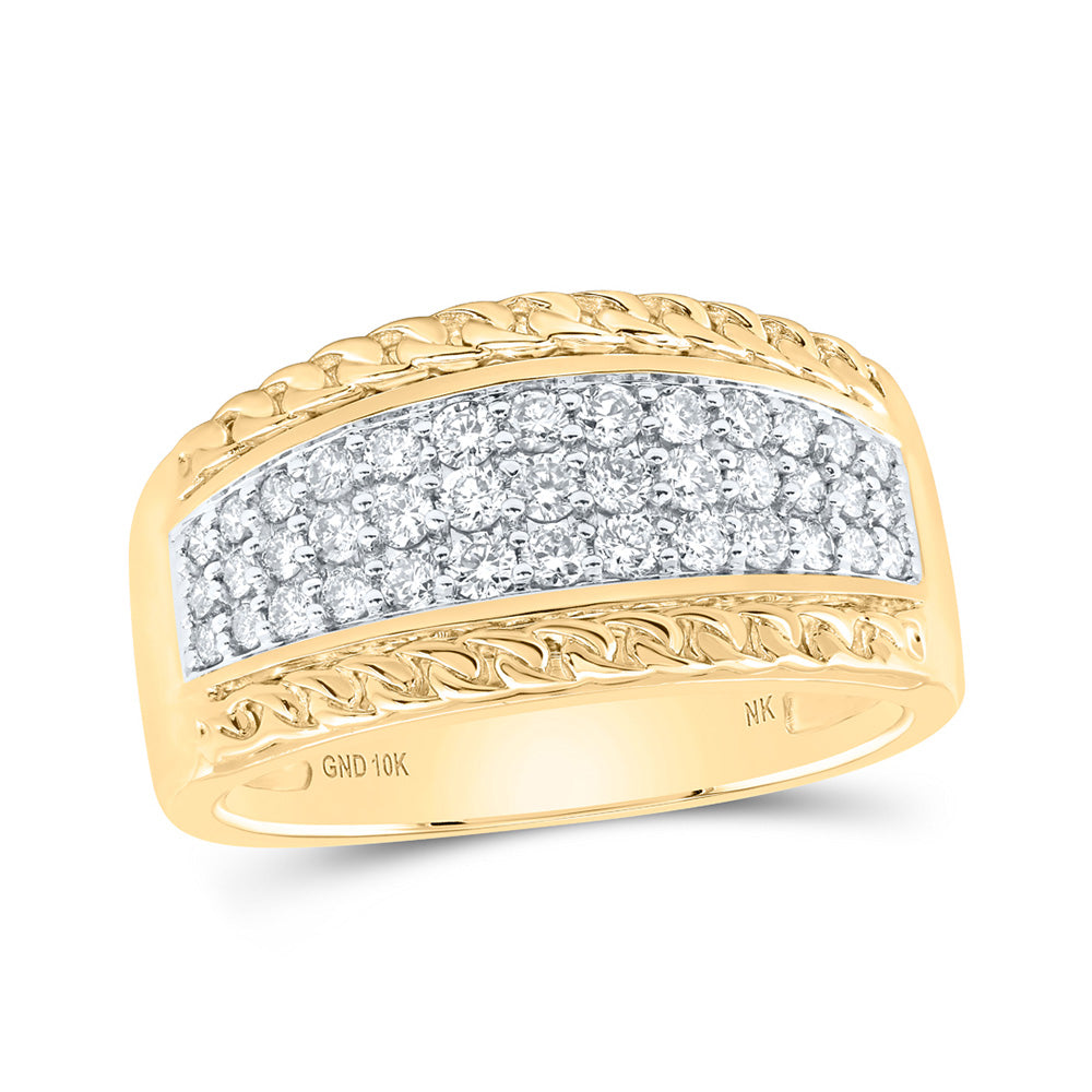 10kt Yellow Gold Mens Round Diamond Rope-accent Band Ring 3/4 Cttw