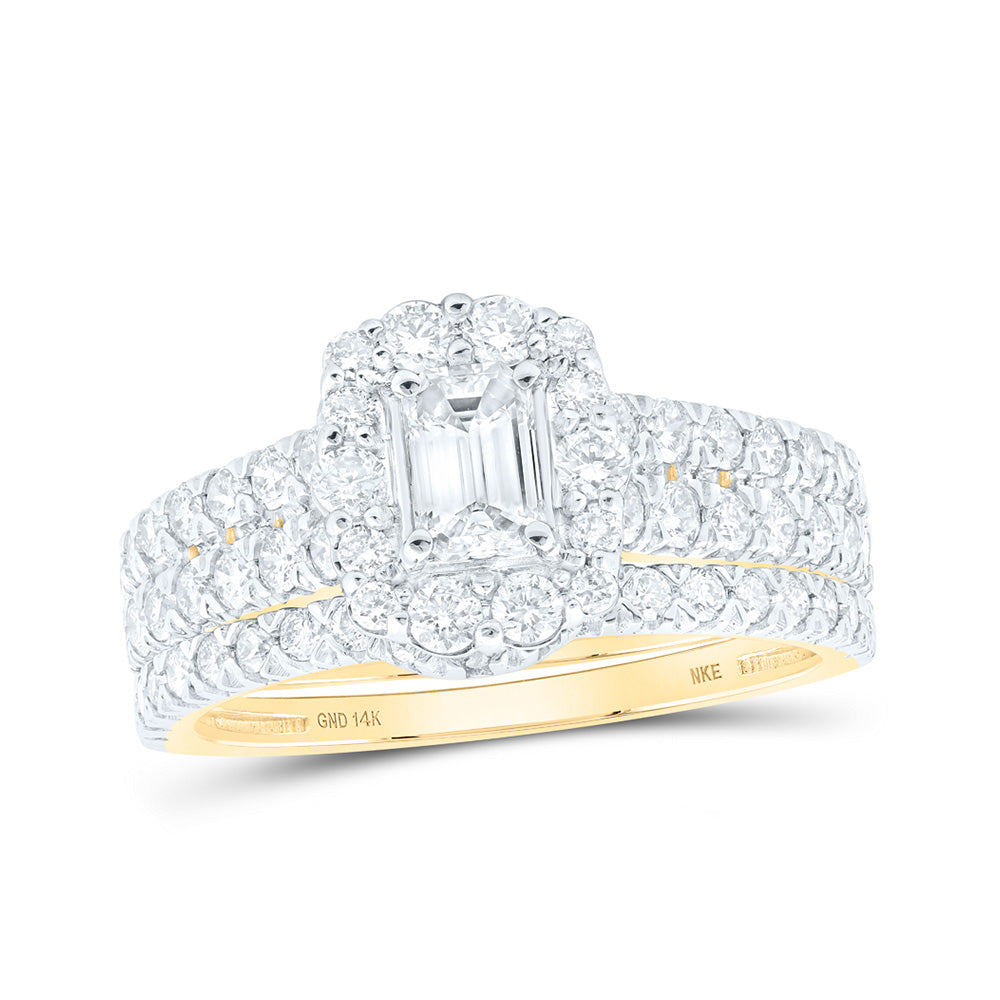 14kt Yellow Gold Emerald Diamond Bridal Wedding Ring Band Set 1-1/2 Cttw