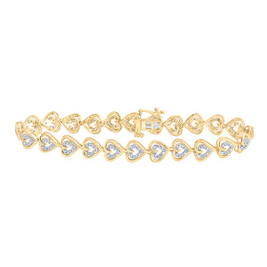10kt Yellow Gold Womens Round Diamond Heart Bracelet 1/2 Cttw