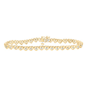 10kt Yellow Gold Womens Round Diamond Heart Bracelet 1/4 Cttw