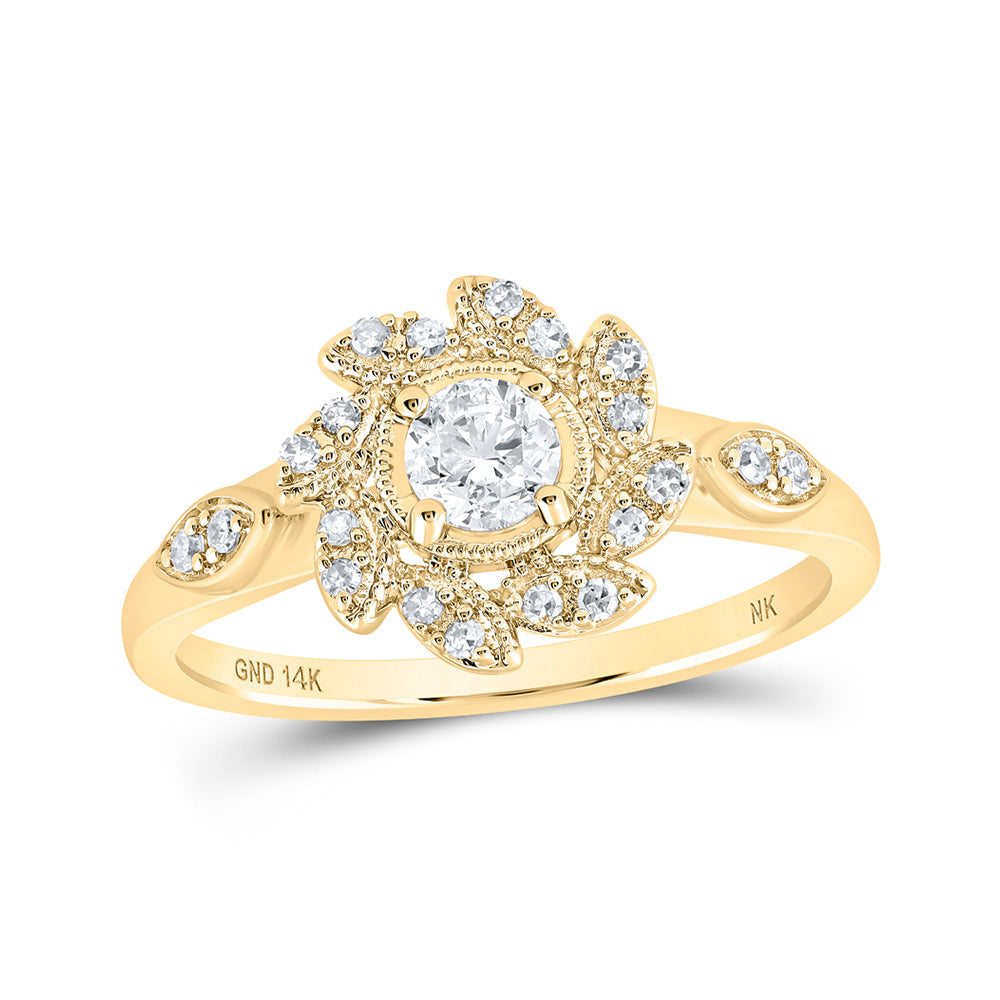 14kt Yellow Gold Womens Round Diamond Cluster Ring 3/8 Cttw