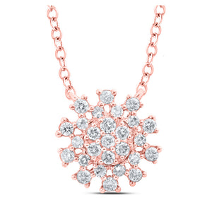 14kt Rose Gold Womens Round Diamond 18-inch Cluster Necklace 1/5 Cttw