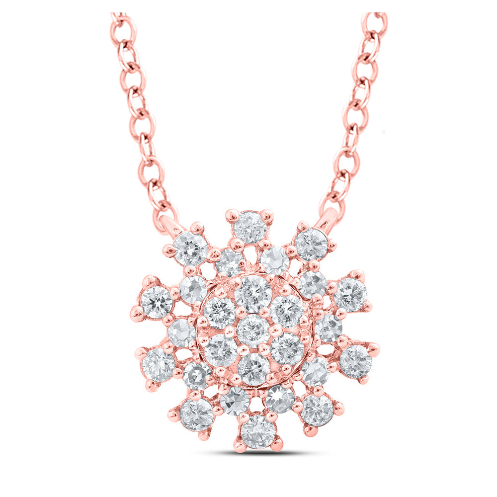 14kt Rose Gold Womens Round Diamond 18-inch Cluster Necklace 1/5 Cttw