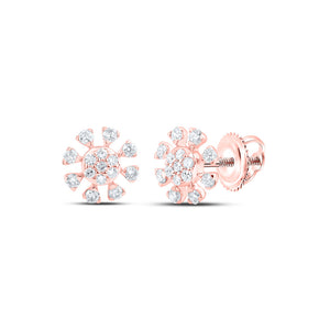 14kt Rose Gold Womens Round Diamond Cluster Earrings 1/3 Cttw