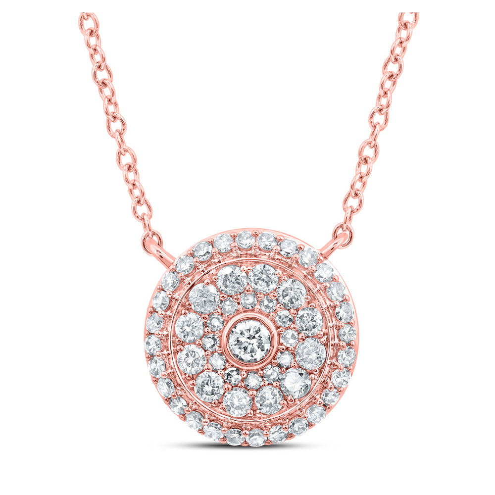 14kt Rose Gold Womens Round Diamond 18-inch Cluster Circle Necklace 1/2 Cttw