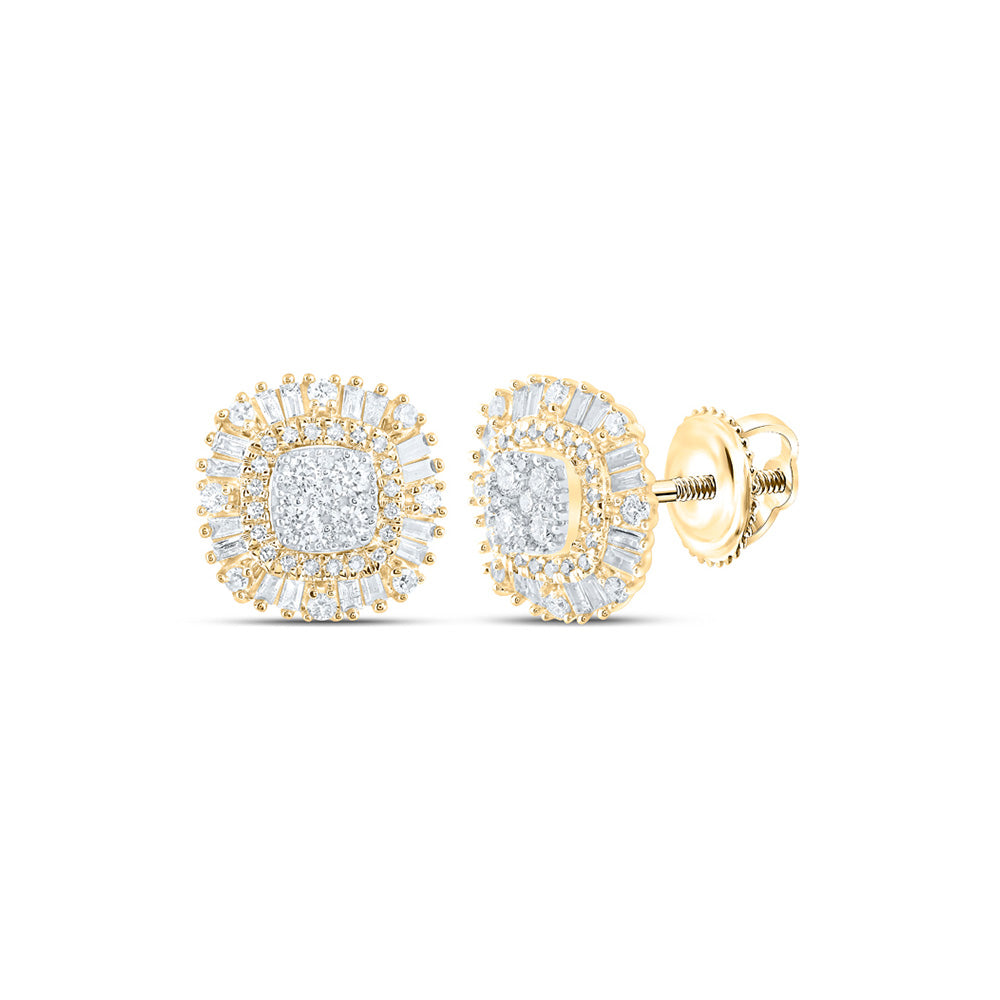 10kt Yellow Gold Womens Round Diamond Halo Cluster Earrings 3/4 Cttw