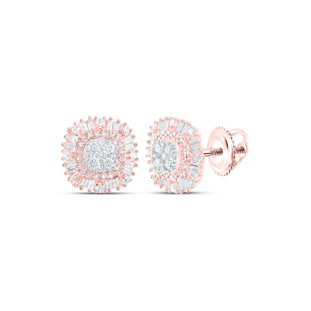 10kt Rose Gold Womens Round Diamond Halo Earrings 3/4 Cttw