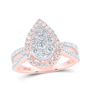10kt Rose Gold Round Diamond Teardrop Bridal Wedding Engagement Ring 1 Cttw