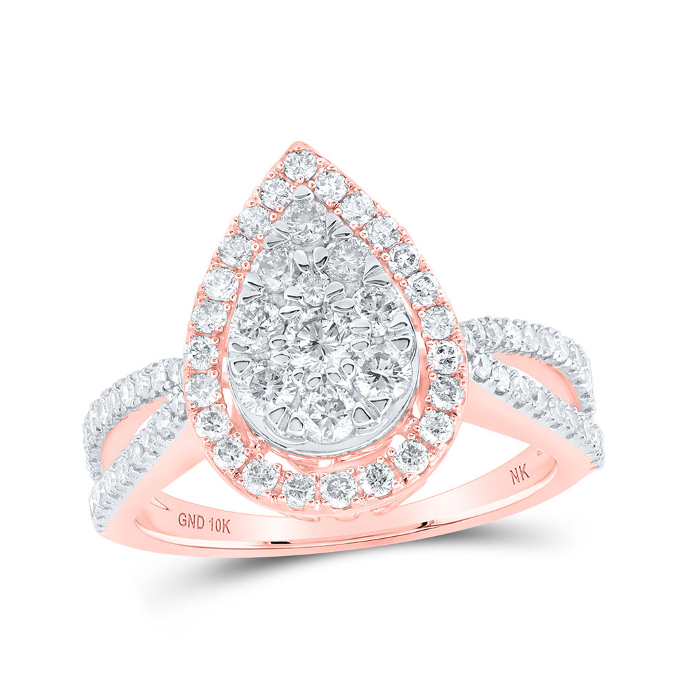 10kt Rose Gold Round Diamond Teardrop Bridal Wedding Engagement Ring 1 Cttw