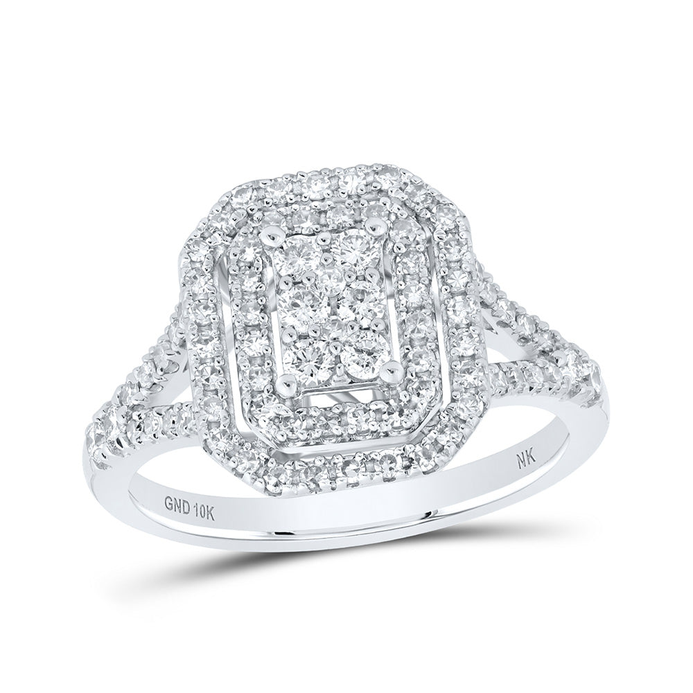 10kt White Gold Round Diamond Cluster Bridal Wedding Engagement Ring 3/4 Cttw