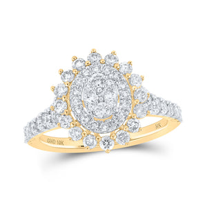 10kt Yellow Gold Womens Round Diamond Oval Cluster Ring 1 Cttw