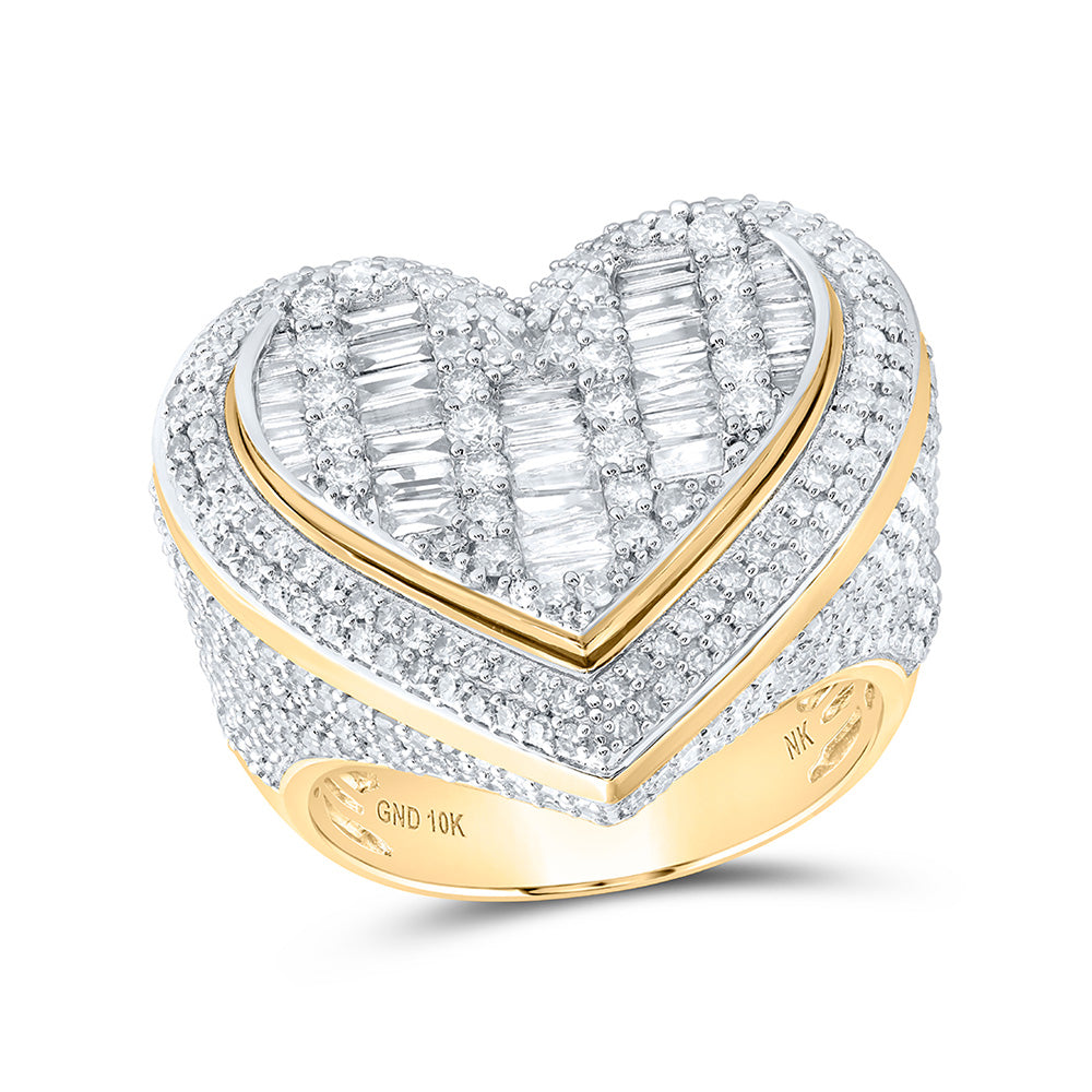 10kt Yellow Gold Womens Baguette Diamond Heart Ring 2-5/8 Cttw