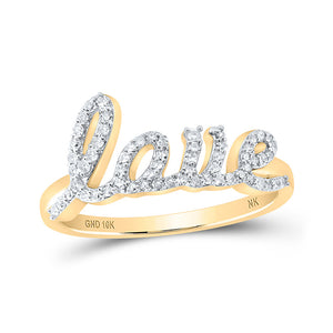 10kt Yellow Gold Womens Round Diamond LOVE Band Ring 1/4 Cttw