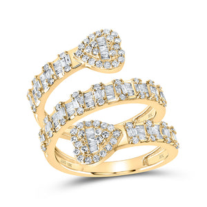 10kt Yellow Gold Womens Round Diamond Heart Spiral Cuff Band Ring 1 Cttw