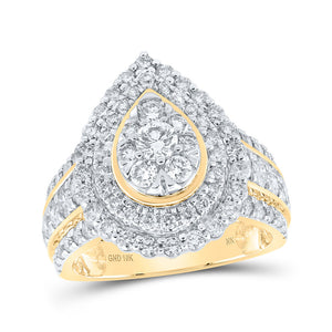 10kt Yellow Gold Womens Round Diamond Teardrop Cluster Ring 2 Cttw