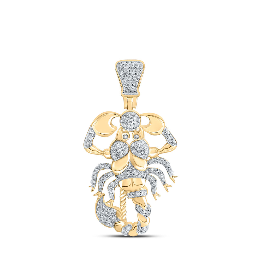 10kt Yellow Gold Mens Round Diamond Scorpion Charm Pendant 1/2 Cttw