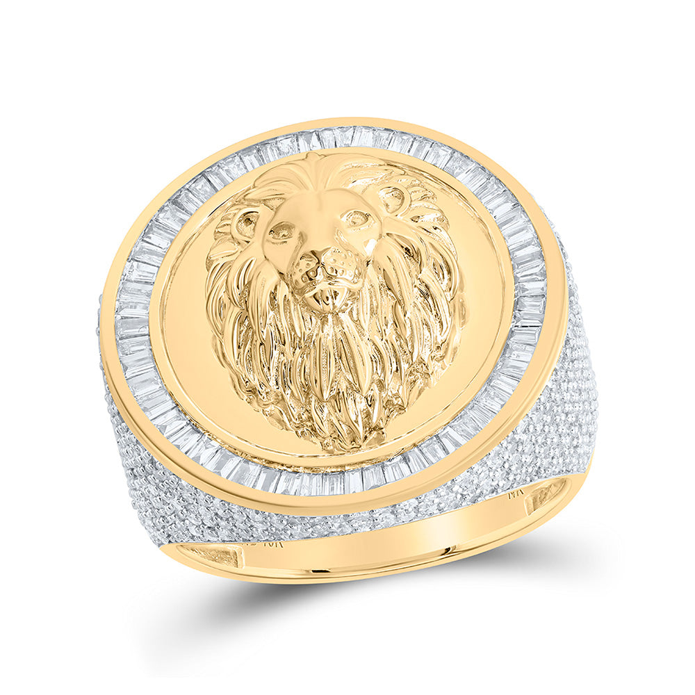 10kt Yellow Gold Mens Round Diamond Lion Face Circle Ring 2-1/3 Cttw