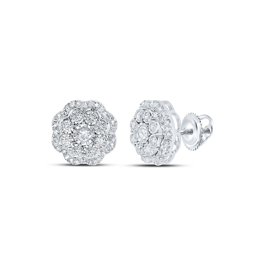 10kt White Gold Womens Round Diamond Octagon Earrings 1/2 Cttw