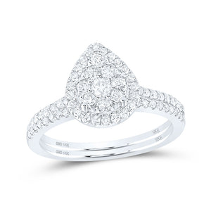 14kt White Gold Round Diamond Slender Teardrop Bridal Wedding Ring Band Set 3/4 Cttw