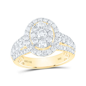 14kt Yellow Gold Womens Round Diamond Oval Ring 1-1/2 Cttw