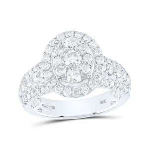 14kt White Gold Womens Round Diamond Oval Ring 1-1/2 Cttw