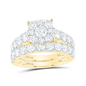 14kt Yellow Gold Round Diamond Halo Bridal Wedding Ring Band Set 4 Cttw