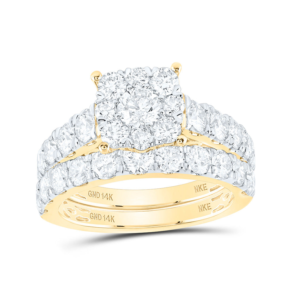 14kt Yellow Gold Round Diamond Halo Bridal Wedding Ring Band Set 4 Cttw