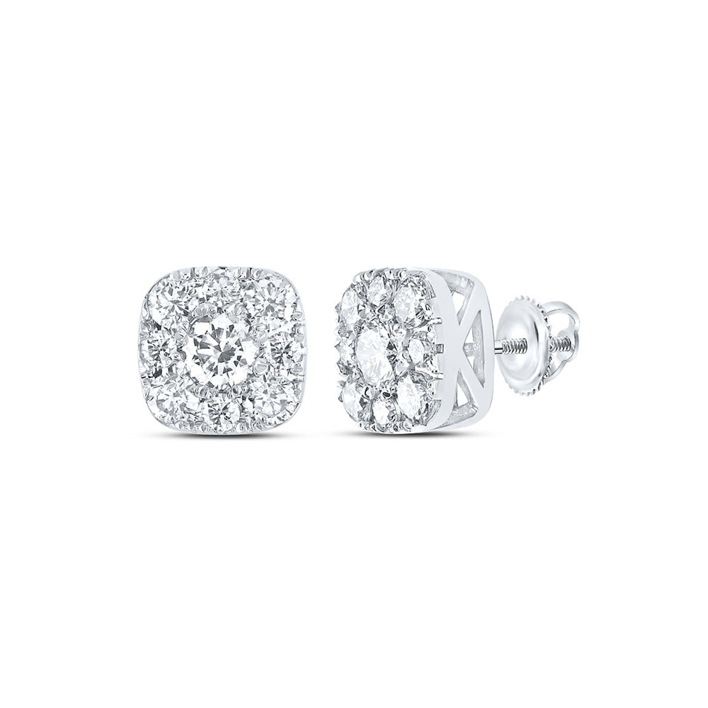 10kt White Gold Womens Round Diamond Square Cluster Earrings 3/4 Cttw