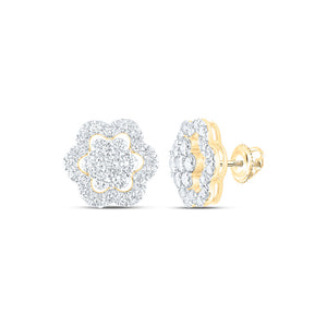 10kt Yellow Gold Womens Round Diamond Flower Cluster Earrings 2 Cttw