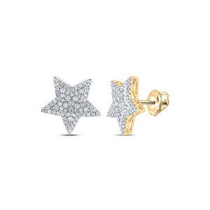 14kt Yellow Gold Mens Round Diamond Star Earrings 1 Cttw