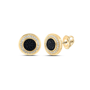 10kt Yellow Gold Mens Round Black Color Treated Diamond Circle Earrings 1/4 Cttw
