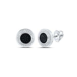 10kt White Gold Mens Round Black Color Treated Diamond Circle Earrings 1/4 Cttw