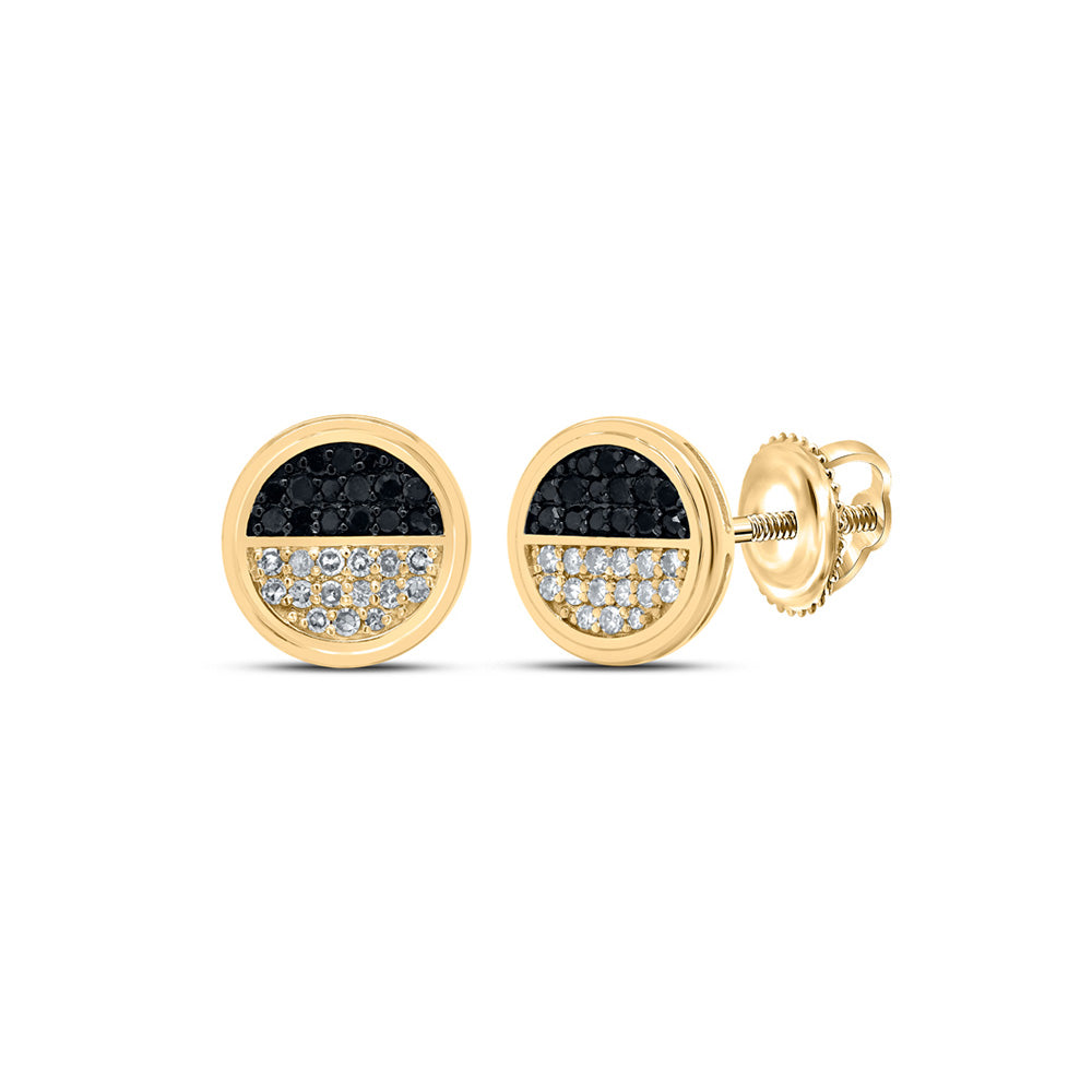10kt Yellow Gold Mens Round Black Color Enhanced Diamond Circle Earrings 1/4 Cttw