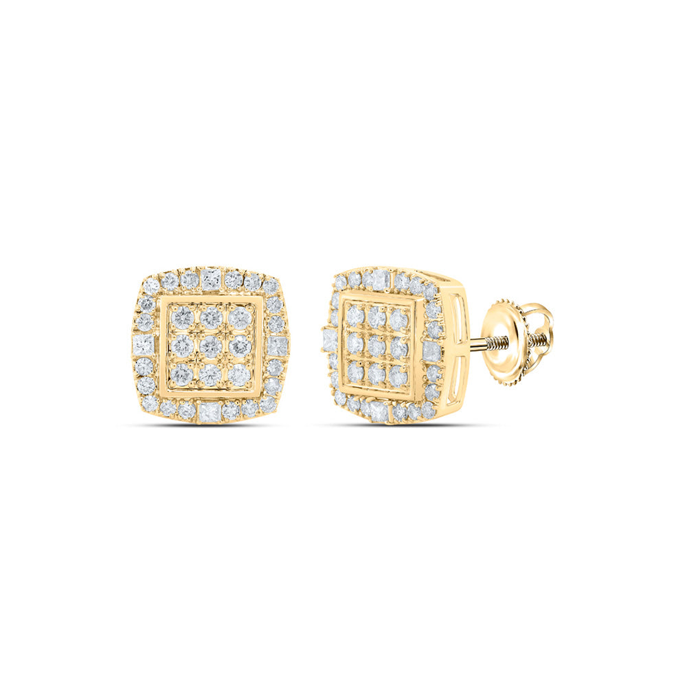 10kt Yellow Gold Mens Round Diamond Square Earrings 1-1/2 Cttw