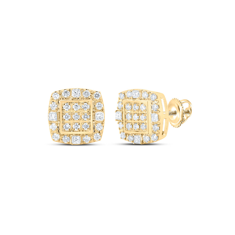 10kt Yellow Gold Mens Round Diamond Square Earrings 1/2 Cttw