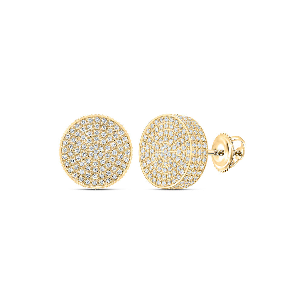 10kt Yellow Gold Mens Round Diamond 3D Circle Earrings 7/8 Cttw