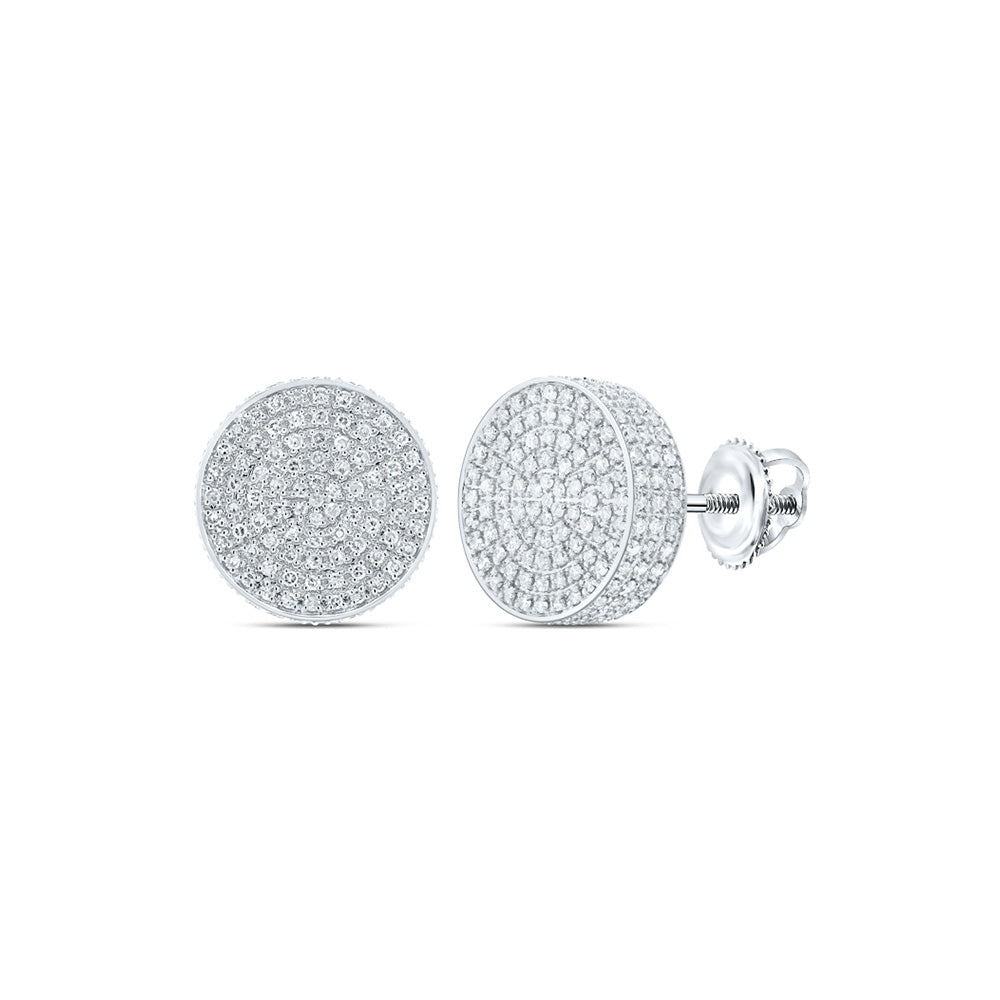 10kt White Gold Mens Round Diamond 3D Circle Earrings 7/8 Cttw