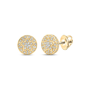 10kt Yellow Gold Mens Round Diamond Star Earrings 1/4 Cttw