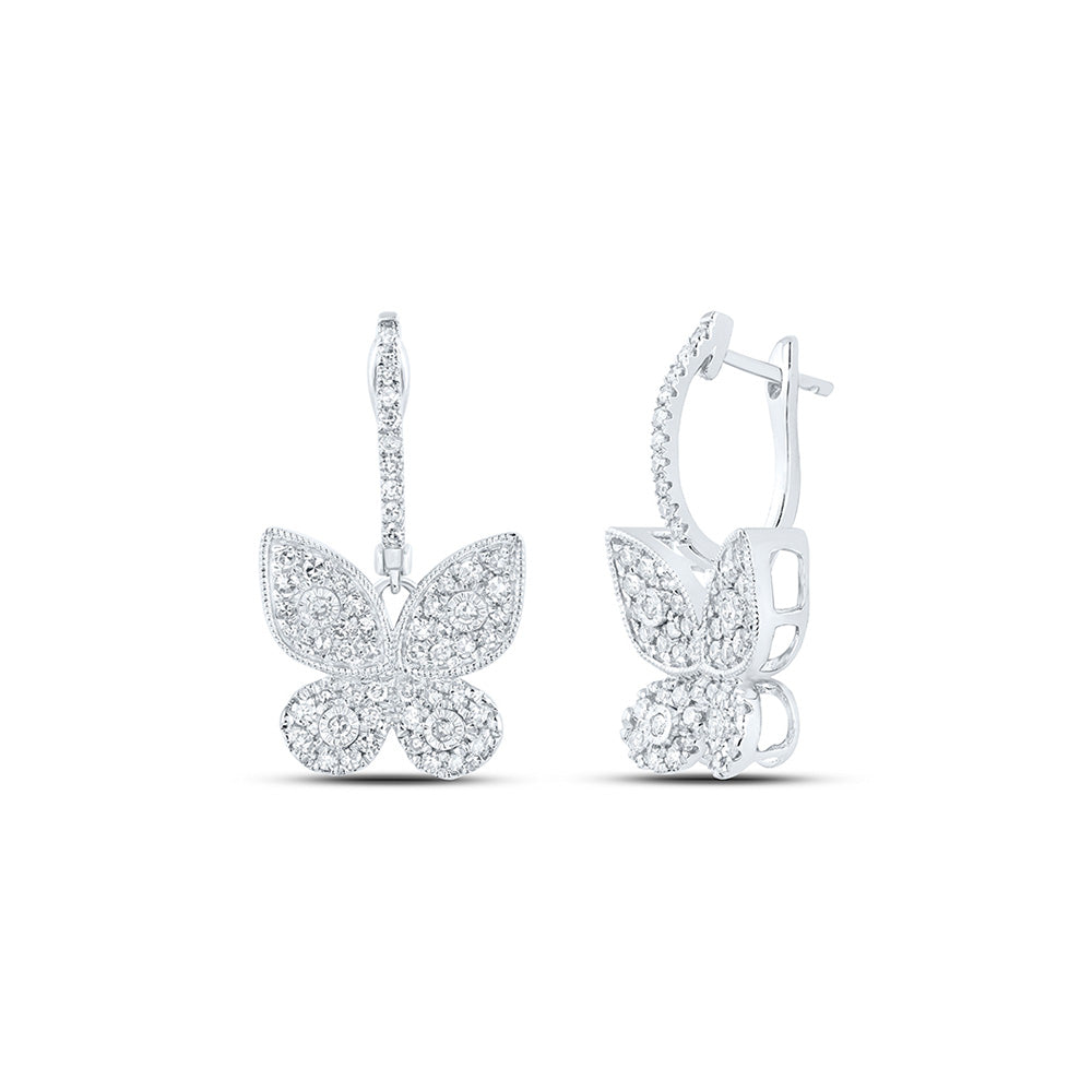 10kt White Gold Womens Round Diamond Butterfly Earrings 5/8 Cttw