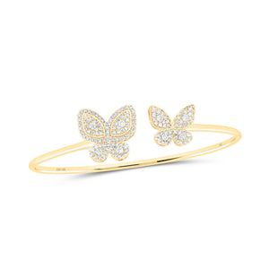 10kt Yellow Gold Womens Round Diamond Butterfly Bangle Bracelet 3/4 Cttw
